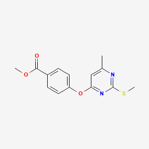 molecular formula C14H14N2O3S B5560398 4-{[6-甲基-2-(甲硫基)-4-嘧啶基]氧代}苯甲酸甲酯 