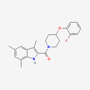 molecular formula C23H25FN2O2 B5560432 2-{[4-(2-fluorophenoxy)-1-piperidinyl]carbonyl}-3,5,7-trimethyl-1H-indole 