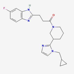 molecular formula C22H26FN5O B5560685 2-(3-{3-[1-(cyclopropylmethyl)-1H-imidazol-2-yl]piperidin-1-yl}-3-oxopropyl)-5-fluoro-1H-benzimidazole 