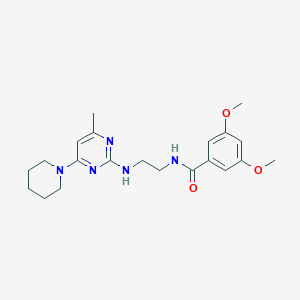 molecular formula C21H29N5O3 B5560704 3,5-dimethoxy-N-(2-{[4-methyl-6-(1-piperidinyl)-2-pyrimidinyl]amino}ethyl)benzamide 