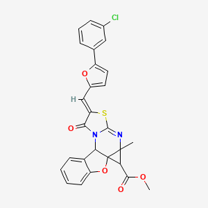 molecular formula C27H19ClN2O5S B5560837 methyl 9-{[5-(3-chlorophenyl)-2-furyl]methylene}-6a-methyl-10-oxo-6,6a,9,10-tetrahydro-11aH-[1]benzofuro[2,3-e]cyclopropa[d][1,3]thiazolo[3,2-a]pyrimidine-6-carboxylate 