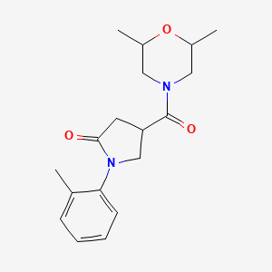 molecular formula C18H24N2O3 B5560870 4-[(2,6-dimethylmorpholin-4-yl)carbonyl]-1-(2-methylphenyl)pyrrolidin-2-one 