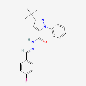 molecular formula C21H21FN4O B5560945 3-tert-butyl-N'-(4-fluorobenzylidene)-1-phenyl-1H-pyrazole-5-carbohydrazide 