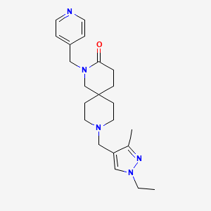 molecular formula C22H31N5O B5561000 9-[(1-乙基-3-甲基-1H-吡唑-4-基)甲基]-2-(吡啶-4-甲基)-2,9-二氮杂螺[5.5]十一烷-3-酮 