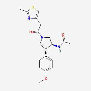 molecular formula C19H23N3O3S B5561108 N-{(3S*,4R*)-4-(4-methoxyphenyl)-1-[(2-methyl-1,3-thiazol-4-yl)acetyl]-3-pyrrolidinyl}acetamide 