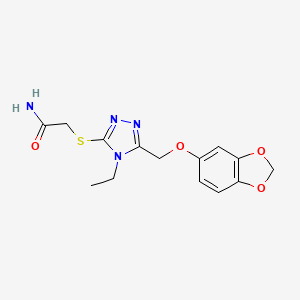 molecular formula C14H16N4O4S B5561198 2-({5-[(1,3-benzodioxol-5-yloxy)methyl]-4-ethyl-4H-1,2,4-triazol-3-yl}thio)acetamide 