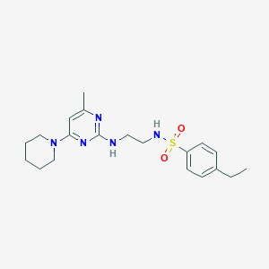 molecular formula C20H29N5O2S B5561347 4-ethyl-N-(2-{[4-methyl-6-(1-piperidinyl)-2-pyrimidinyl]amino}ethyl)benzenesulfonamide 