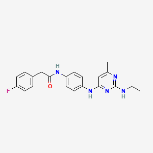 molecular formula C21H22FN5O B5561356 N-(4-{[2-(ethylamino)-6-methyl-4-pyrimidinyl]amino}phenyl)-2-(4-fluorophenyl)acetamide 
