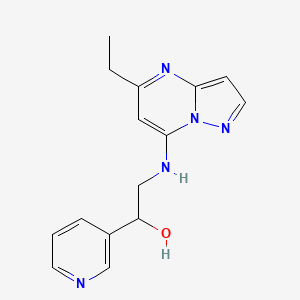 molecular formula C15H17N5O B5561415 2-[(5-乙基吡唑并[1,5-a]嘧啶-7-基)氨基]-1-吡啶-3-基乙醇 