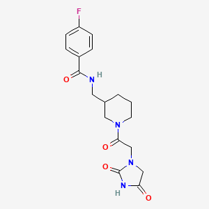 molecular formula C18H21FN4O4 B5561444 N-({1-[(2,4-dioxoimidazolidin-1-yl)acetyl]piperidin-3-yl}methyl)-4-fluorobenzamide 