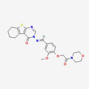 molecular formula C24H26N4O5S B5561470 3-({3-methoxy-4-[2-(4-morpholinyl)-2-oxoethoxy]benzylidene}amino)-5,6,7,8-tetrahydro[1]benzothieno[2,3-d]pyrimidin-4(3H)-one 