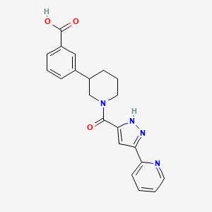 molecular formula C21H20N4O3 B5561476 3-{1-[(3-吡啶-2-基-1H-吡唑-5-基)羰基]哌啶-3-基}苯甲酸 