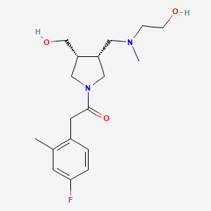 molecular formula C18H27FN2O3 B5561770 2-[{[(3R*,4R*)-1-[(4-fluoro-2-methylphenyl)acetyl]-4-(hydroxymethyl)pyrrolidin-3-yl]methyl}(methyl)amino]ethanol 