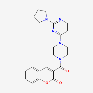 molecular formula C22H23N5O3 B5561912 3-({4-[2-(1-pyrrolidinyl)-4-pyrimidinyl]-1-piperazinyl}carbonyl)-2H-chromen-2-one 