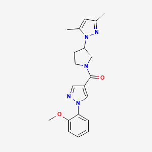 molecular formula C20H23N5O2 B5561992 1-(1-{[1-(2-甲氧基苯基)-1H-吡唑-4-基]羰基}-3-吡咯烷基)-3,5-二甲基-1H-吡唑 