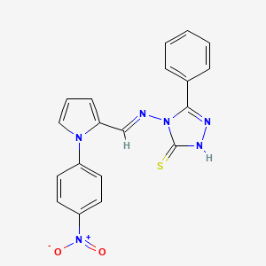 molecular formula C19H14N6O2S B5562078 4-({[1-(4-nitrophenyl)-1H-pyrrol-2-yl]methylene}amino)-5-phenyl-4H-1,2,4-triazole-3-thiol 