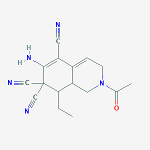 molecular formula C16H17N5O B5562104 2-acetyl-6-amino-8-ethyl-2,3,8,8a-tetrahydro-5,7,7(1H)-isoquinolinetricarbonitrile 