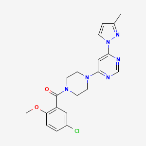 molecular formula C20H21ClN6O2 B5562155 4-[4-(5-chloro-2-methoxybenzoyl)-1-piperazinyl]-6-(3-methyl-1H-pyrazol-1-yl)pyrimidine 