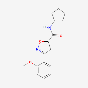 molecular formula C16H20N2O3 B5562214 N-cyclopentyl-3-(2-methoxyphenyl)-4,5-dihydro-5-isoxazolecarboxamide 