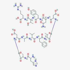 molecular formula C61H88N18O22 B055623 Histidylseryl-alpha-aspartylalanylvalylphenylalanylthreonyl-alpha-aspartylasparaginyltyrosylthreonyl-N~5~-(diaminomethylidene)ornithine CAS No. 120928-03-2