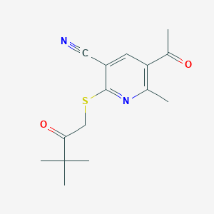 molecular formula C15H18N2O2S B5562342 5-acetyl-2-[(3,3-dimethyl-2-oxobutyl)thio]-6-methylnicotinonitrile 