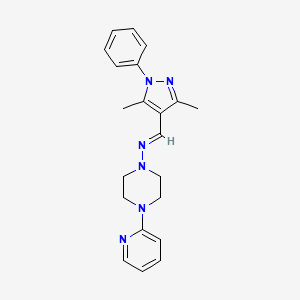 molecular formula C21H24N6 B5562389 N-[(3,5-dimethyl-1-phenyl-1H-pyrazol-4-yl)methylene]-4-(2-pyridinyl)-1-piperazinamine 