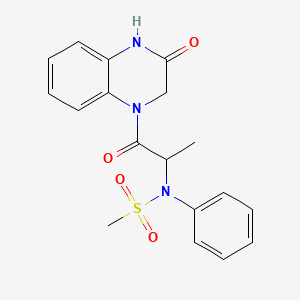 molecular formula C18H19N3O4S B5562463 N-[1-methyl-2-oxo-2-(3-oxo-3,4-dihydro-1(2H)-quinoxalinyl)ethyl]-N-phenylmethanesulfonamide 