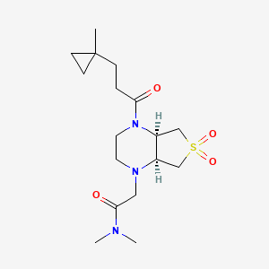 molecular formula C17H29N3O4S B5562493 N,N-二甲基-2-[(4aR*,7aS*)-4-[3-(1-甲基环丙基)丙酰基]-6,6-二氧化六氢噻吩并[3,4-b]吡嗪-1(2H)-基]乙酰胺 