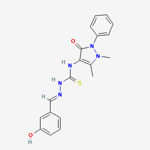 molecular formula C19H19N5O2S B5562540 3-羟基苯甲醛N-(1,5-二甲基-3-氧代-2-苯基-2,3-二氢-1H-吡唑-4-基)硫代氨基脲 