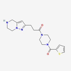 molecular formula C18H23N5O2S B5562564 2-{3-oxo-3-[4-(2-thienylcarbonyl)-1-piperazinyl]propyl}-4,5,6,7-tetrahydropyrazolo[1,5-a]pyrazine hydrochloride 