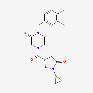 molecular formula C21H27N3O3 B5562647 4-[(1-cyclopropyl-5-oxo-3-pyrrolidinyl)carbonyl]-1-(3,4-dimethylbenzyl)-2-piperazinone 