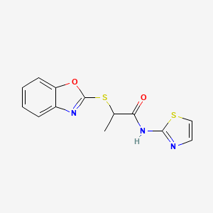 molecular formula C13H11N3O2S2 B5562798 2-(1,3-苯并噁唑-2-基硫代)-N-1,3-噻唑-2-基丙酰胺 