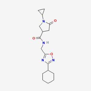 molecular formula C17H24N4O3 B5562851 N-[(3-cyclohexyl-1,2,4-oxadiazol-5-yl)methyl]-1-cyclopropyl-5-oxo-3-pyrrolidinecarboxamide 