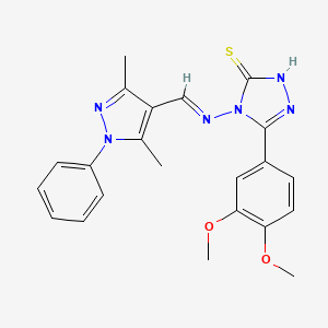 molecular formula C22H22N6O2S B5562878 5-(3,4-二甲氧基苯基)-4-{[(3,5-二甲基-1-苯基-1H-吡唑-4-基)亚甲基]氨基}-4H-1,2,4-三唑-3-硫醇 