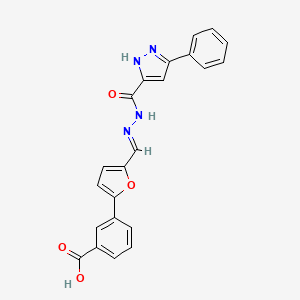 molecular formula C22H16N4O4 B5562912 3-(5-{2-[(3-phenyl-1H-pyrazol-5-yl)carbonyl]carbonohydrazonoyl}-2-furyl)benzoic acid 