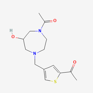 molecular formula C14H20N2O3S B5562915 1-{4-[(4-acetyl-6-hydroxy-1,4-diazepan-1-yl)methyl]-2-thienyl}ethanone 
