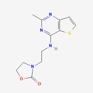 molecular formula C12H14N4O2S B5562919 3-{2-[(2-methylthieno[3,2-d]pyrimidin-4-yl)amino]ethyl}-1,3-oxazolidin-2-one 