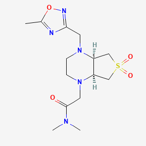 molecular formula C14H23N5O4S B5562983 N,N-dimethyl-2-[(4aR*,7aS*)-4-[(5-methyl-1,2,4-oxadiazol-3-yl)methyl]-6,6-dioxidohexahydrothieno[3,4-b]pyrazin-1(2H)-yl]acetamide 