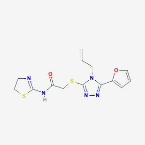 molecular formula C14H15N5O2S2 B5563129 2-{[4-烯丙基-5-(2-呋喃基)-4H-1,2,4-三唑-3-基]硫代}-N-(4,5-二氢-1,3-噻唑-2-基)乙酰胺 