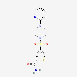 molecular formula C14H16N4O3S2 B5563238 4-{[4-(2-pyridinyl)-1-piperazinyl]sulfonyl}-2-thiophenecarboxamide 