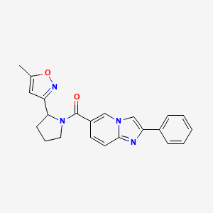 molecular formula C22H20N4O2 B5563245 6-{[2-(5-methylisoxazol-3-yl)pyrrolidin-1-yl]carbonyl}-2-phenylimidazo[1,2-a]pyridine 