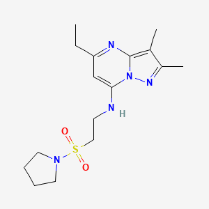 molecular formula C16H25N5O2S B5563418 5-ethyl-2,3-dimethyl-N-[2-(pyrrolidin-1-ylsulfonyl)ethyl]pyrazolo[1,5-a]pyrimidin-7-amine 