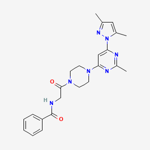 molecular formula C23H27N7O2 B5563536 N-(2-{4-[6-(3,5-二甲基-1H-吡唑-1-基)-2-甲基-4-嘧啶基]-1-哌嗪基}-2-氧代乙基)苯甲酰胺 