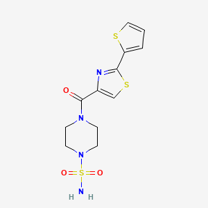 molecular formula C12H14N4O3S3 B5563558 4-{[2-(2-噻吩基)-1,3-噻唑-4-基]羰基}-1-哌嗪磺酰胺 
