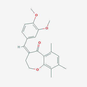 molecular formula C22H24O4 B055636 3,4-Dihydro-4-((3,4-dimethoxyphenyl)methylene)-6,8,9-trimethyl-1-benzoxepin-5(2H)-one CAS No. 124392-67-2