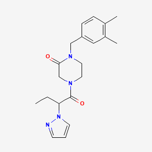 molecular formula C20H26N4O2 B5563749 1-(3,4-dimethylbenzyl)-4-[2-(1H-pyrazol-1-yl)butanoyl]-2-piperazinone 