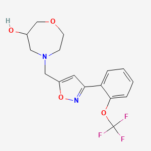 molecular formula C16H17F3N2O4 B5563789 4-({3-[2-(trifluoromethoxy)phenyl]isoxazol-5-yl}methyl)-1,4-oxazepan-6-ol 