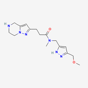 molecular formula C16H24N6O2 B5563844 N-{[5-(methoxymethyl)-1H-pyrazol-3-yl]methyl}-N-methyl-3-(4,5,6,7-tetrahydropyrazolo[1,5-a]pyrazin-2-yl)propanamide hydrochloride 