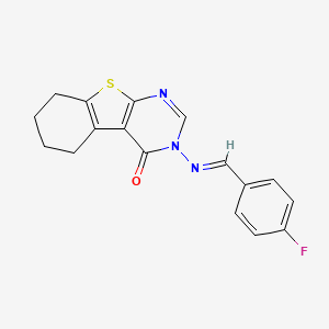 molecular formula C17H14FN3OS B5563929 3-[(4-fluorobenzylidene)amino]-5,6,7,8-tetrahydro[1]benzothieno[2,3-d]pyrimidin-4(3H)-one 