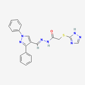 molecular formula C20H17N7OS B5563995 N'-[(1,3-diphenyl-1H-pyrazol-4-yl)methylene]-2-(1H-1,2,4-triazol-5-ylthio)acetohydrazide 